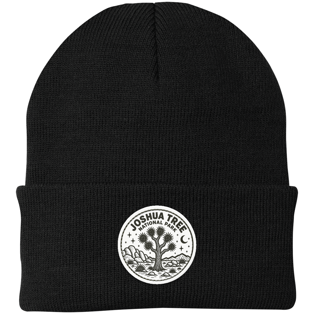 Joshua Tree National Park Leather Patch Beanie — Black — front
