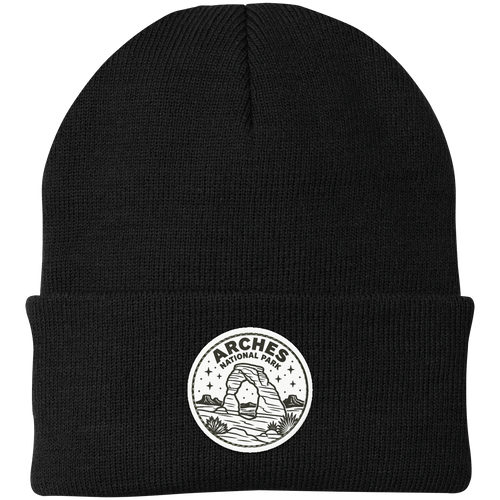 Arches National Park Leather Patch Beanie — Black — front