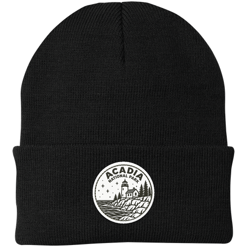 Acadia National Park Leather Patch Beanie — Black — front