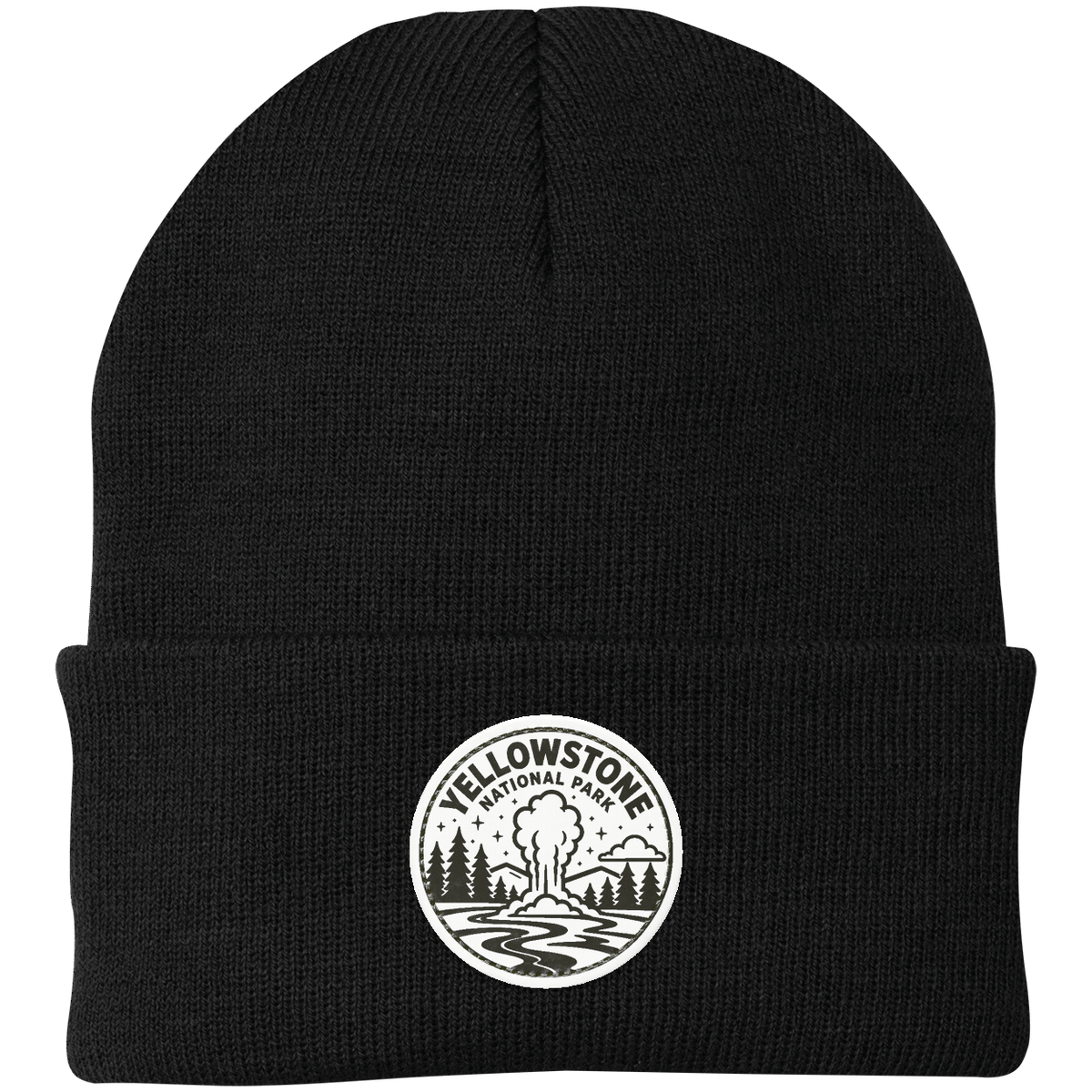 Yellowstone National Park Leather Patch Beanie — Black — front