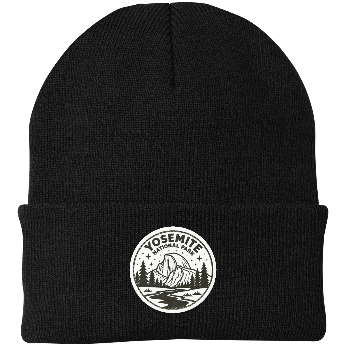 Yosemite National Park Leather Patch Beanie — Black — front