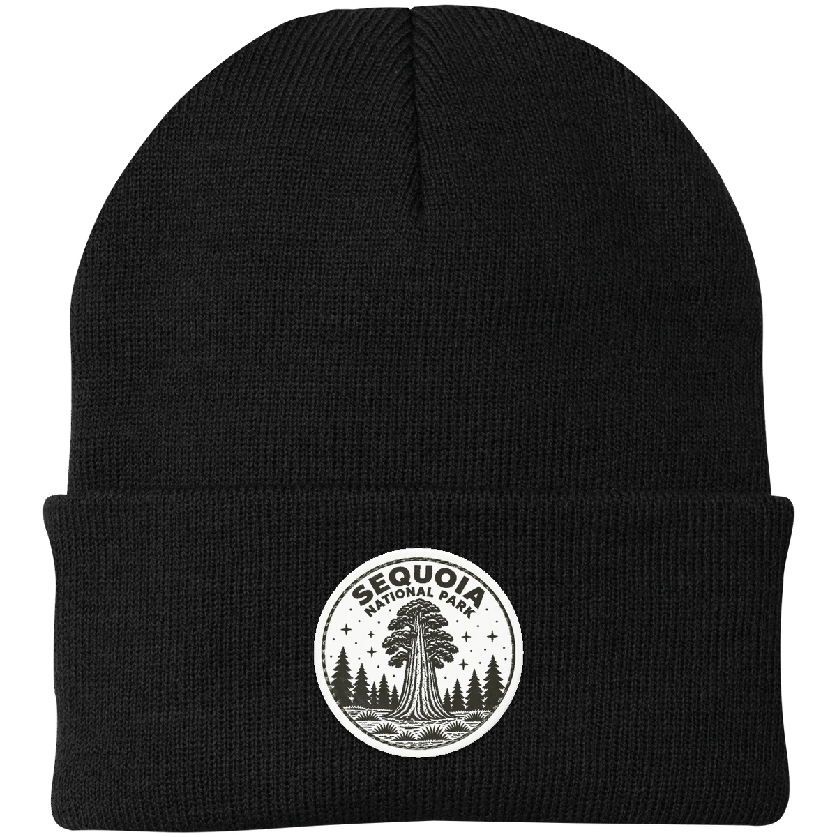 Sequoia National Park Leather Patch Beanie — Black — front