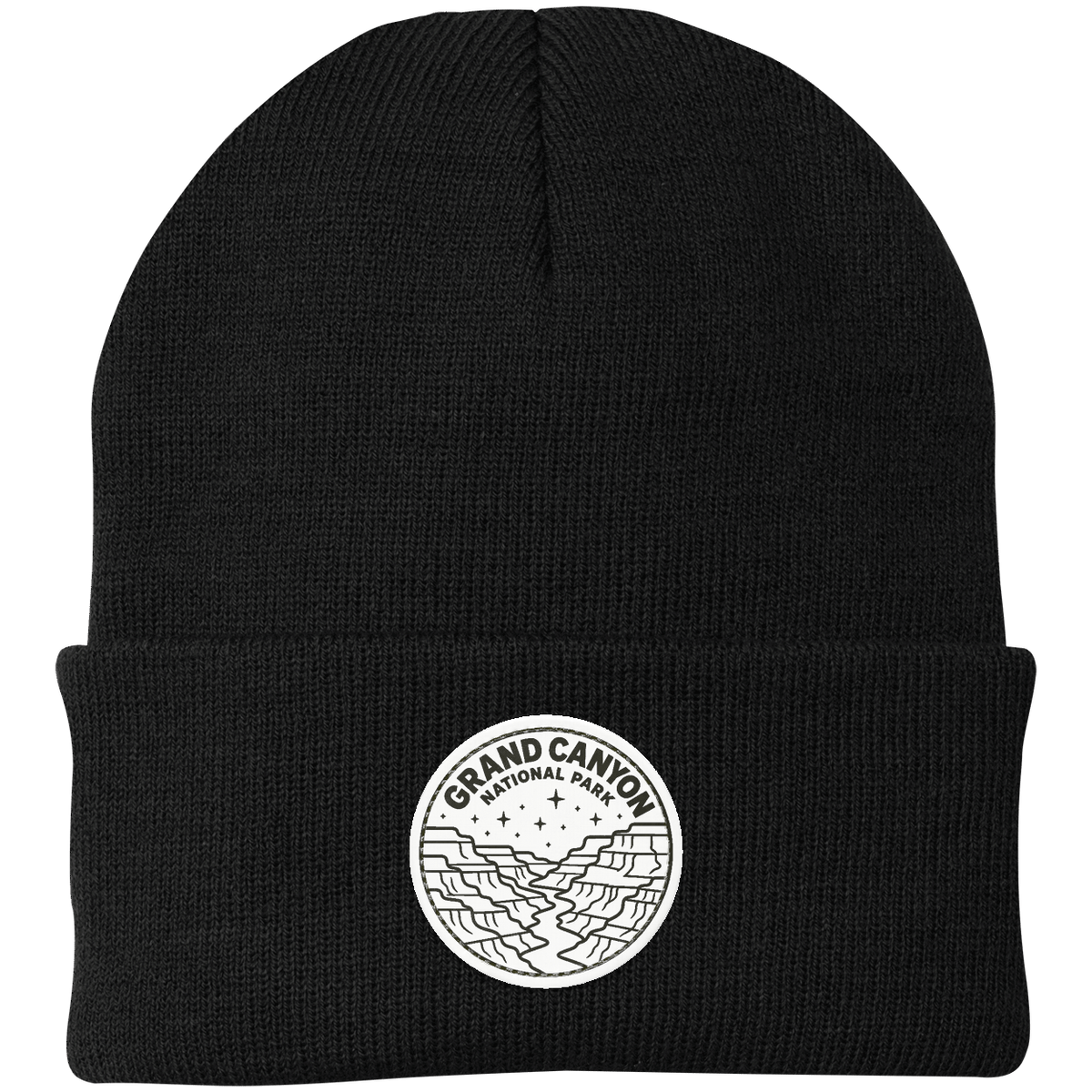Grand Canyon National Park Leather Patch Beanie — Black — front