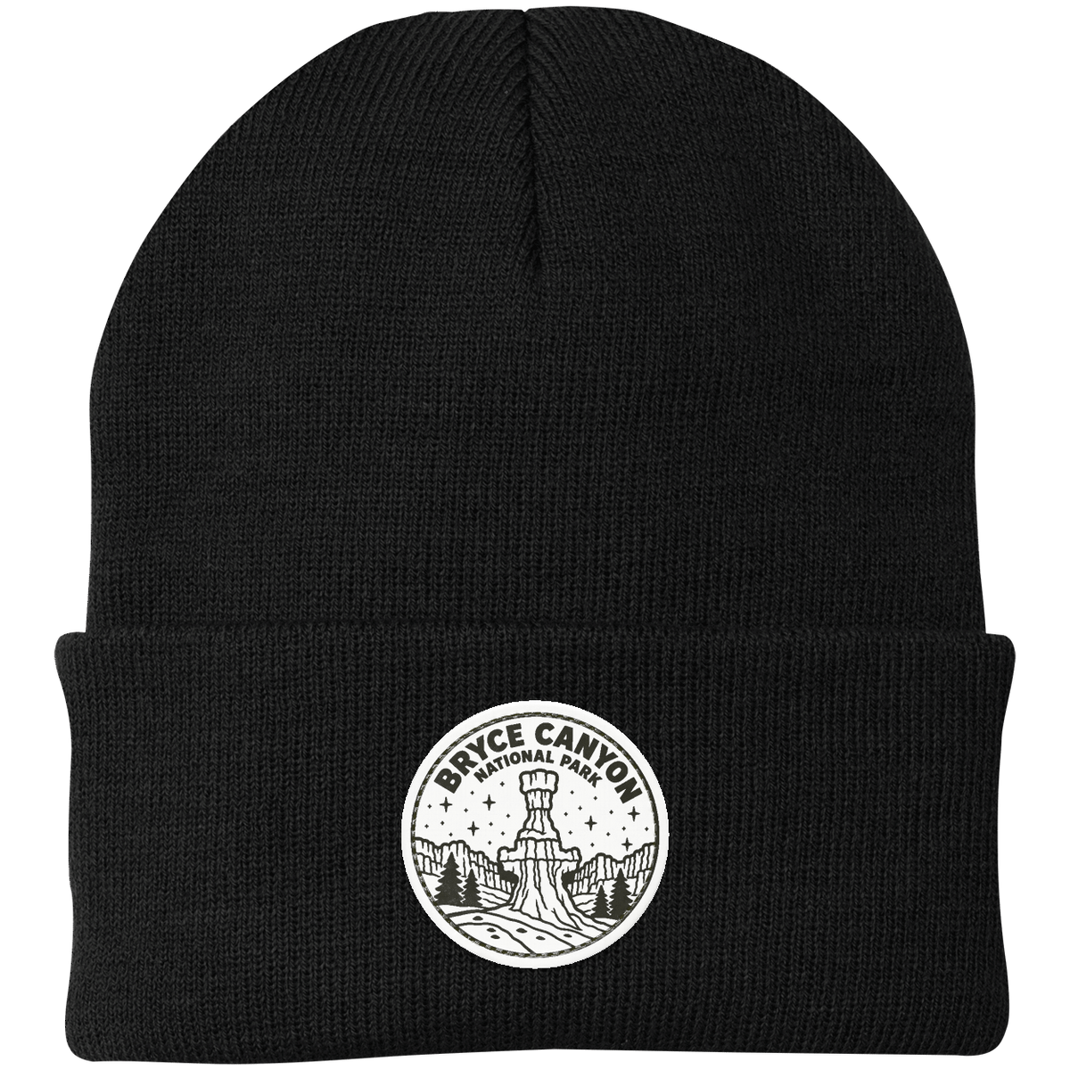 Bryce Canyon National Park Leather Patch Beanie — Black — front